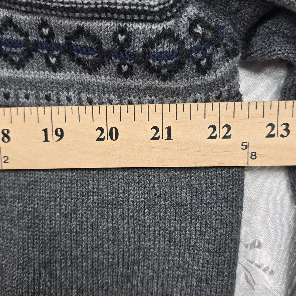 Oscar‎ de la Renta Sweater  Men XL Fair Isle Pattern Gray 1/4 Zip Knit Pullover
